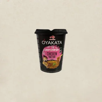 Oyakata Japanese Chicken Yakitori instant noodles cup, black packaging with pink label on front.
