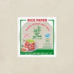 Rice paper package labeled RICE PAPER with a green border, bamboo image, and a plate of fresh rolls shown on the label (400 g).