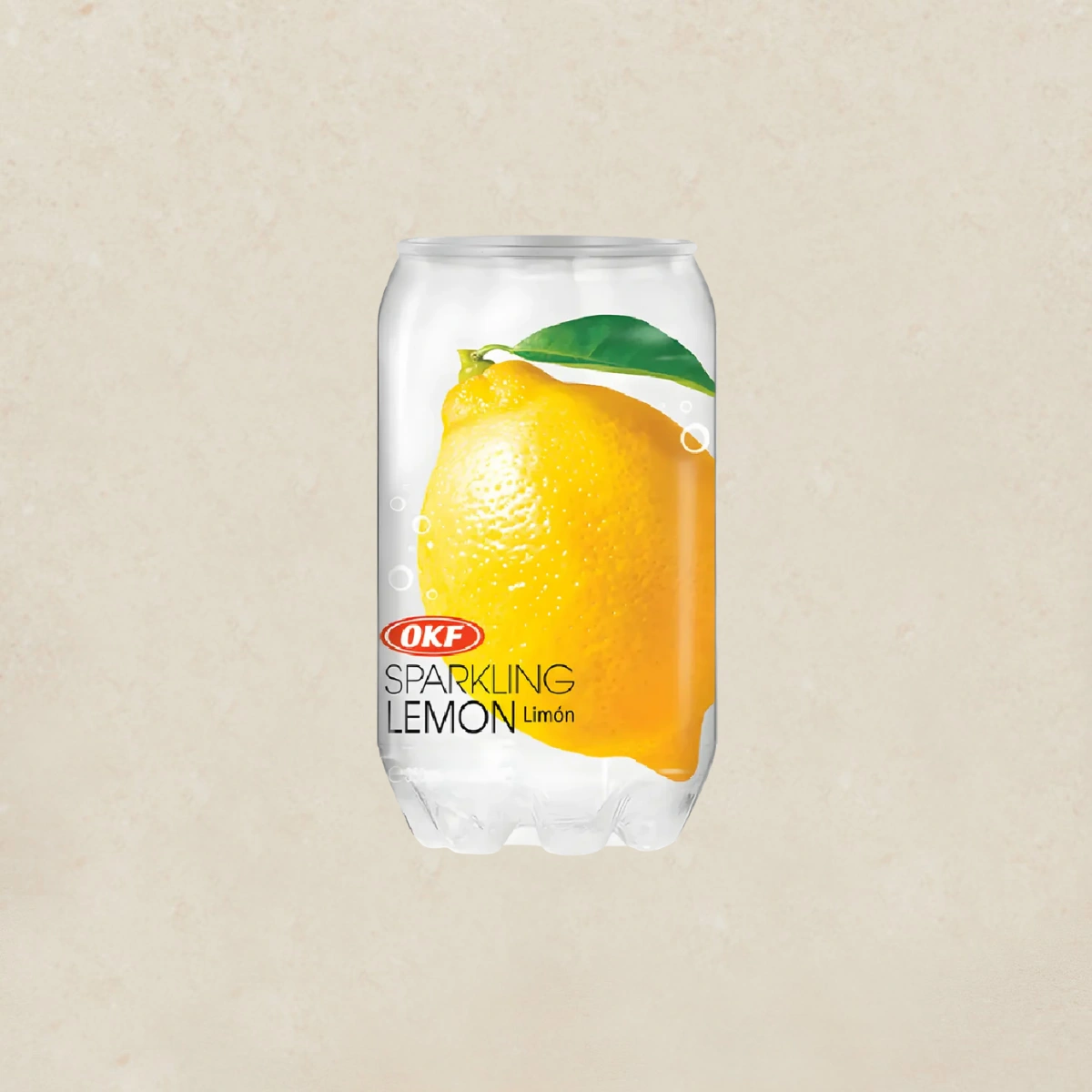 OKF Sparkling Lemon 스파클링 레몬 Can of OKF Sparkling Lemon with a bright yellow lemon graphic and bubbles on the label.
