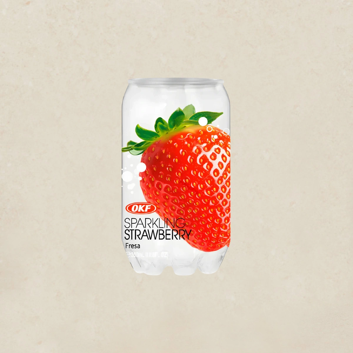 OKF Sparkling Strawberry 스파클링 딸기 Can of OKF Sparkling Strawberry beverage with a large strawberry image on the label, front view