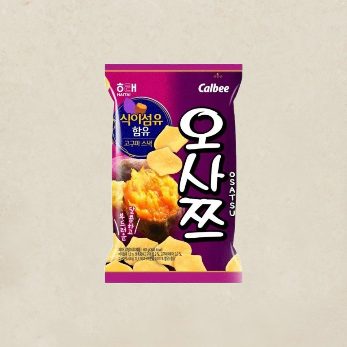 haitai_osatsu Purple Calbee snack bag with Korean text, showing potato chips on the front.
