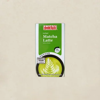 Green Gold Kili Matcha Latte carton with 10 sachets, showing a cup with latte art at the bottom.