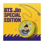 Bold yellow BTS Jin Special Edition tuna ad featuring a wrapped can and large blue text on the left side.