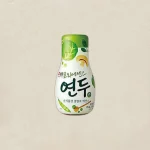 Korean probiotic drink bottle with green cap and leafy label reading 연두